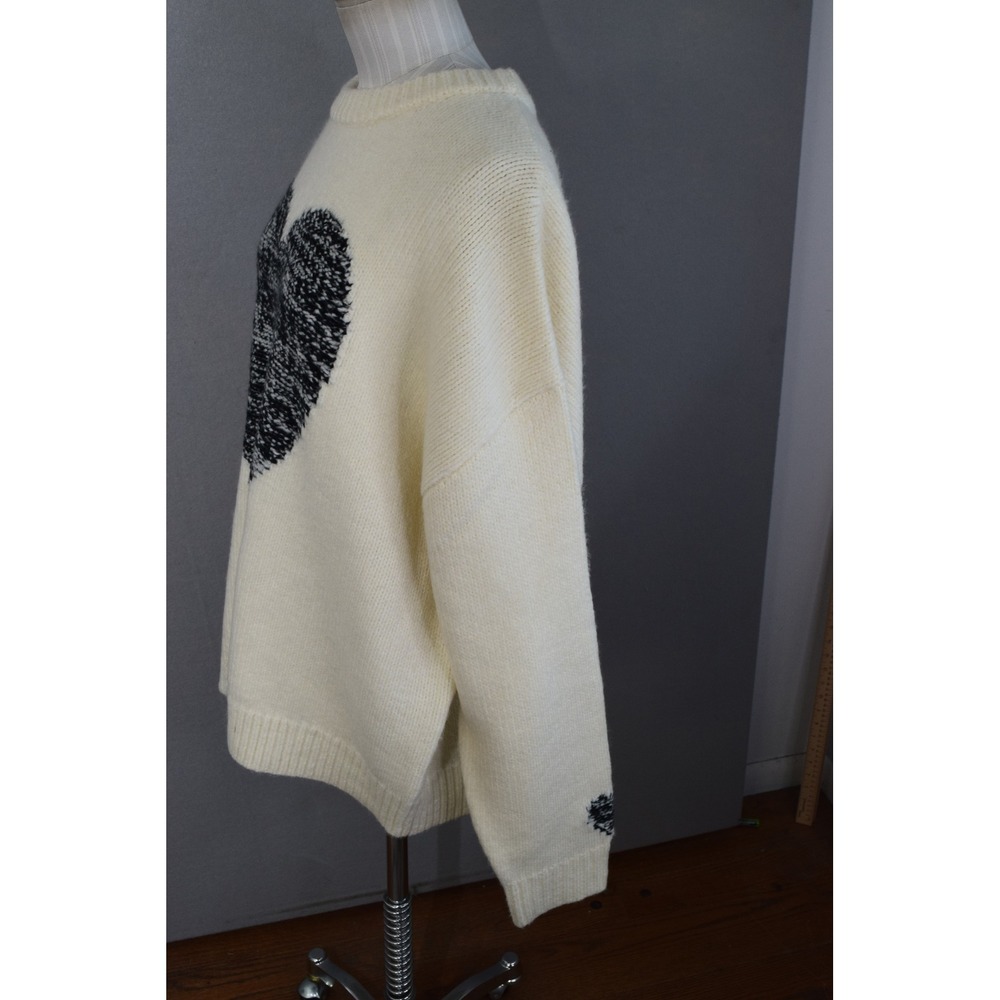 Sundance Heart Sweater XXL Cream Black Graphic Knit Pullover Womens - Picture 2 of 5